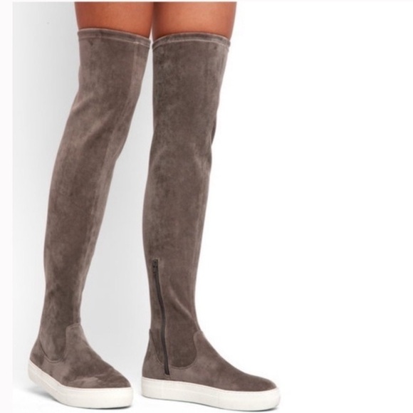 J Slides Petra Over the Knee Boots Gray Stretch Sneakers Tall Suede Pull On 9 - Picture 1 of 14